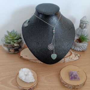 Collier cœur en aventurine et fleur de vie