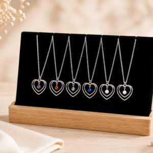 Collier double cœur et pierres