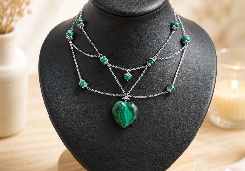 Collier coeur d'Isis en Malachite
